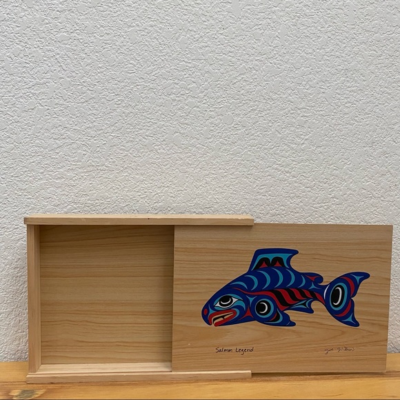Salmon Legend by Joe Wilson Wooden Decorative Sliding Box 7.5”X10” - Picture 4 of 9